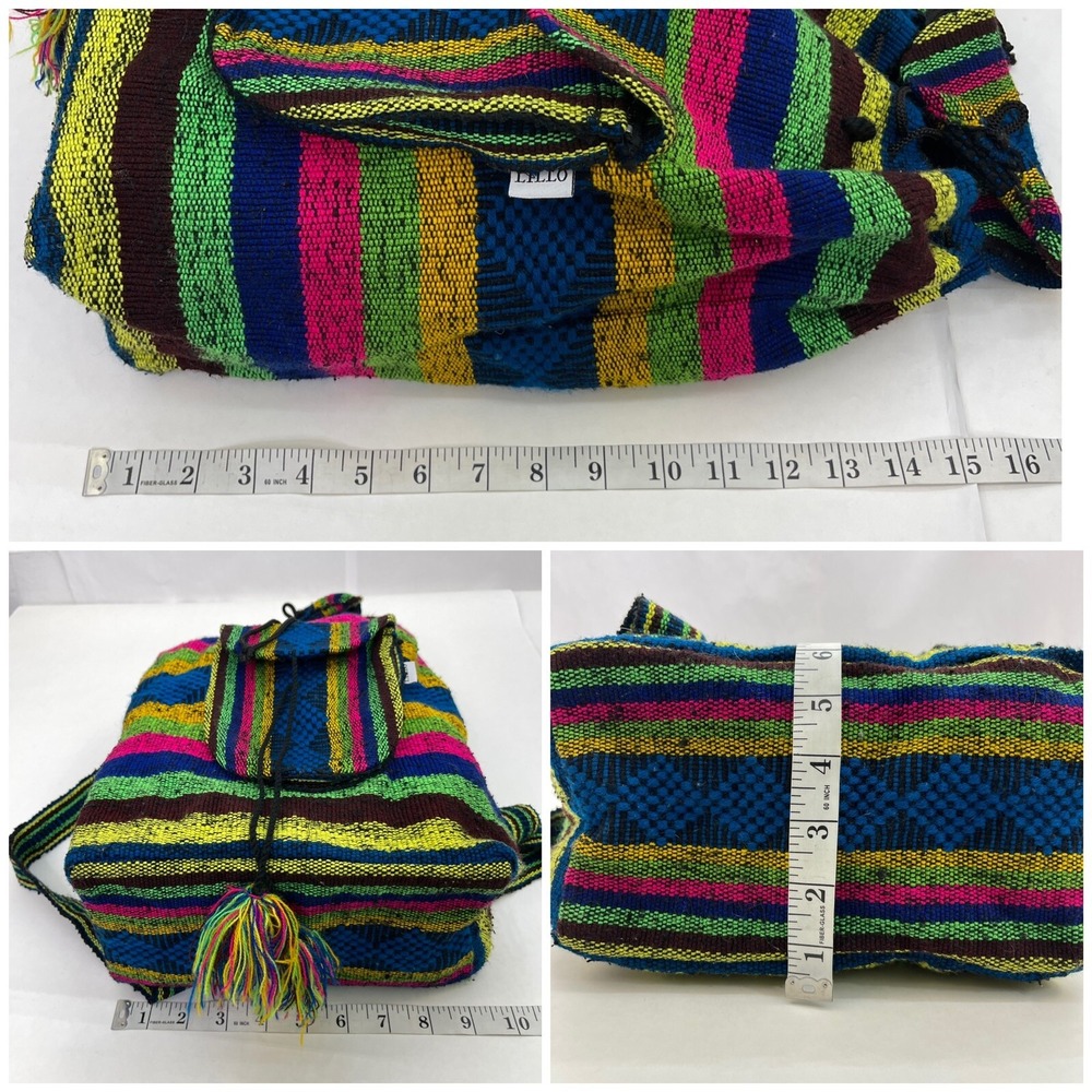 JAMAICA RASTA STYLE‎ Mexican Backpack Boho Colorful Woven Baja Bag Aztec - Picture 10 of 11